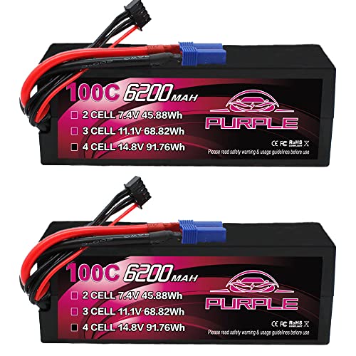 CNHL Purple Series 6200mAh 4S LiPo 14.8V 100C EC5 Plug Hard Case(2 Packs) | Premium hardcase RC battery built for RC car racing, trucks, truggies, buggies, tanks, and remote control boat models.