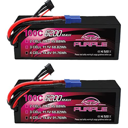 CNHL Purple Series 6200mAh 4S LiPo 14.8V 100C EC5 Plug Hard Case(2 Packs) | Premium hardcase RC battery built for RC car racing, trucks, truggies, buggies, tanks, and remote control boat models.