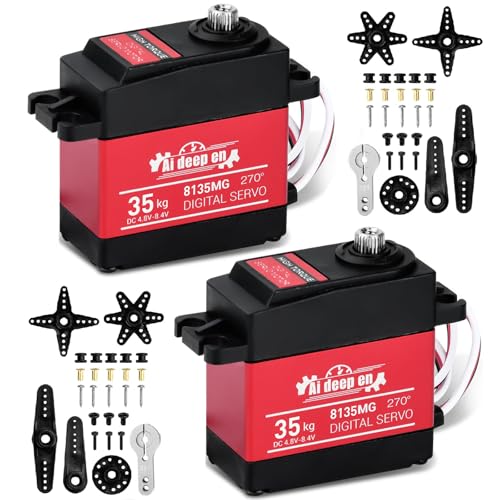35KG Servo High Torque RC Servo,Servo Motor 4.8-8.4V RC Servo Full Metal Gear Waterproof Compatible with 1/8, 1/10, 1/12 RC Car with 25T Servo Horn and Parts (270°-2 Pack) - color: 35kg