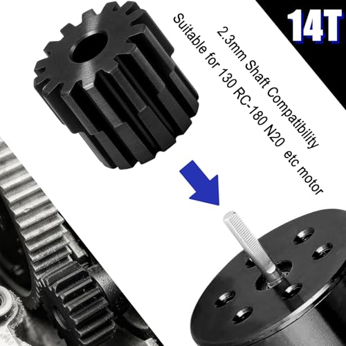 Hardened Steel 0.5M Pinion Gear 14T 2.0mm Shaft for RC Car/Helicopter Upgrade, Compatible with ARRMA 1/14 Typhoon 1/16 Mojave 1/18 Granite, Losi 1/12, 0.5Mod 13T-27T Gear for Brushed Brush-less Motors - size: 14T