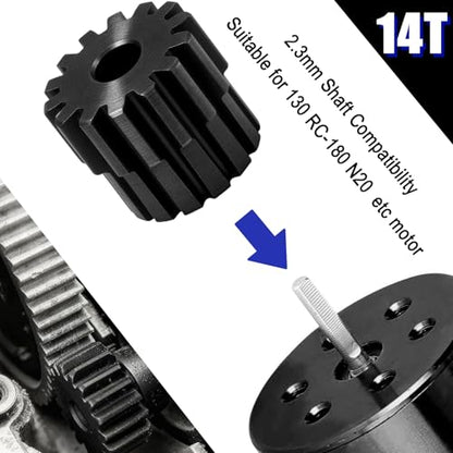 Hardened Steel 0.5M Pinion Gear 14T 2.0mm Shaft for RC Car/Helicopter Upgrade, Compatible with ARRMA 1/14 Typhoon 1/16 Mojave 1/18 Granite, Losi 1/12, 0.5Mod 13T-27T Gear for Brushed Brush-less Motors - size: 14T