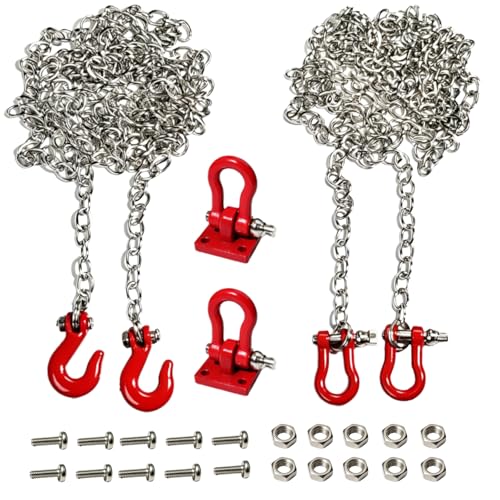 1:10 RC Trailer Chain Tow Hook & U-Shackle Recovery Hook for 1/10 Crawler Traxxas TRX-4 Axial SCX10 90046 Wraith 90081 Tamiya D90 TF2 CCO1 Truck RC Decoration Accessories, Red - color: Red