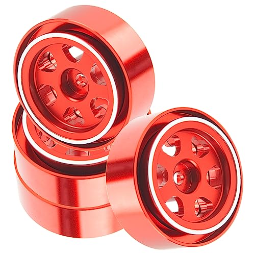 ShareGoo 4Pcs Metal 1.0 Beadlock Wheels Rims 7mm Hex Wheel Hubs 1.0" Wheels Compatible with 1/18 Traxxas TRX4M Axial SCX24 Gladiator Deadbolt Bronco 1/24 RC Crawler (Red) - color: Red