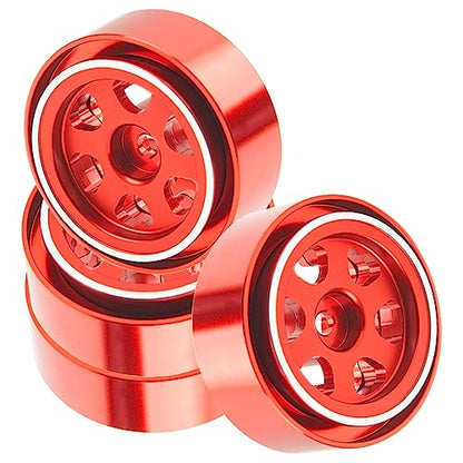 ShareGoo 4Pcs Metal 1.0 Beadlock Wheels Rims 7mm Hex Wheel Hubs 1.0" Wheels Compatible with 1/18 Traxxas TRX4M Axial SCX24 Gladiator Deadbolt Bronco 1/24 RC Crawler (Red) - color: Red