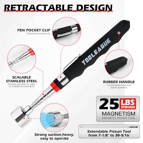 TOOLEAGUE 1Pc Magnetic Tool Mat with 25Lb Telescoping Magnetic Pickup Pen | Parts Tool Holder Pad for Organizing Mechanic Wrench Screw Bolts Nuts and Other Small Metal Parts - size: 1Pc Magnetic Mat with Pickup Tool