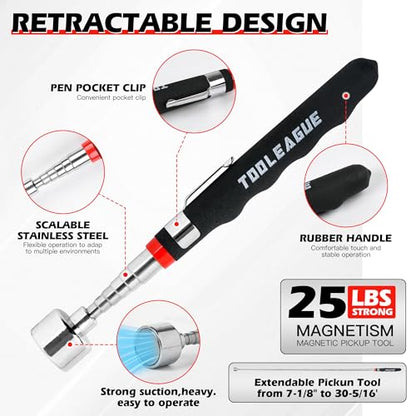 TOOLEAGUE 1Pc Magnetic Tool Mat with 25Lb Telescoping Magnetic Pickup Pen | Parts Tool Holder Pad for Organizing Mechanic Wrench Screw Bolts Nuts and Other Small Metal Parts - size: 1Pc Magnetic Mat with Pickup Tool