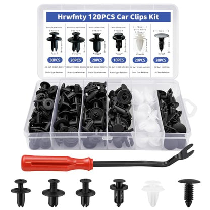 120PCS Car Clips Kit, 6 Popular Sizes, Fits Most Vehicles | Push-In Plastic Rivets with Removal Tool for Bumper, Fender & Door Trim Panel Replacement