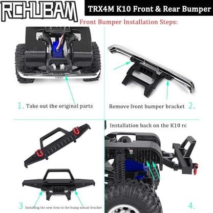 RCHUBAM Front Bumper with Trailer Hitch Hooks for 1/18 TRX4M K10 | Aluminum Alloy RC Upgrade Parts - style: Front Bumper