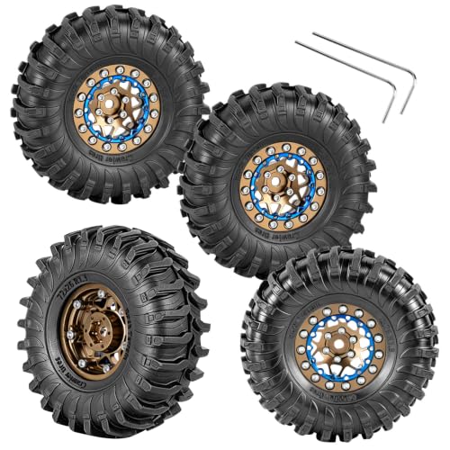 RC Aluminum 1.3" Beadlock Wheel Tires Set w/Wheels Ring for 1/18 1/24 Trx4m SCX24 FCX24 RC Crawler Car,1.3 Crawler Tires,(4PCS) Wheel Rim Soft Rubber Tire,Wheels and Rim,Brown