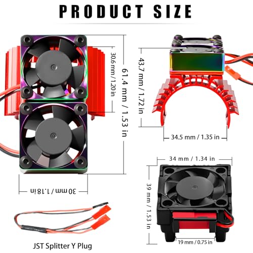 VXL-3s ESC Cooling Fan and Motor Cooling Fan 28000 RPM Dual Fan Set Upgrade for 1/10 Traxxas Slash 4x4 Stampede 4x4 Rustler 4x4 VXL Hoss 4×4 Velineon VXL 3s Heat Sink Replace #3340, Red - style: SRQ-Red Black