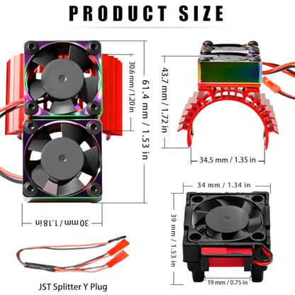 VXL-3s ESC Cooling Fan and Motor Cooling Fan 28000 RPM Dual Fan Set Upgrade for 1/10 Traxxas Slash 4x4 Stampede 4x4 Rustler 4x4 VXL Hoss 4×4 Velineon VXL 3s Heat Sink Replace #3340, Red - style: SRQ-Red Black