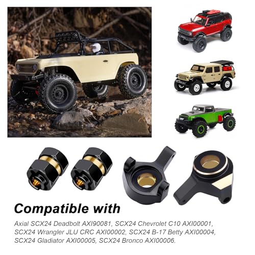 Hobbypark Brass Steering Knuckles Carriers and Brass Extended 7mm Wheel Hex Hubs Adapters for Axial SCX24 Upgrades Parts 1/24 RC Crawler Car (Black-Gold) - color: Black-gold