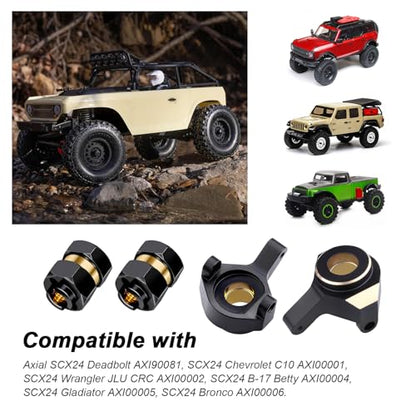 Hobbypark Brass Steering Knuckles Carriers and Brass Extended 7mm Wheel Hex Hubs Adapters for Axial SCX24 Upgrades Parts 1/24 RC Crawler Car (Black-Gold) - color: Black-gold