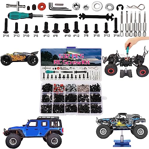 RC Car Repair Work Stand 532 PCS RC Repair Tool Screws Set Kit 360 Degree Rotation RC Repair Station Screwdrivers Screws Pallet Kit for 1/8 1/10 1/12 1/16 1/18 RC Crawler Truck Buggy Tool Set - color: Black