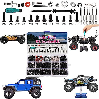 RC Car Repair Work Stand 532 PCS RC Repair Tool Screws Set Kit 360 Degree Rotation RC Repair Station Screwdrivers Screws Pallet Kit for 1/8 1/10 1/12 1/16 1/18 RC Crawler Truck Buggy Tool Set - color: Black