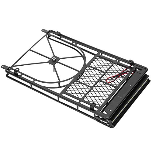Metal Roof Rack Luggage Carrier for RC Crawler Car, RC Roof Rack with LED Light Strip, Sturdy Durable Metal Cargo Carrier with Spare Tire Mount for HSP