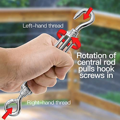 6PCS M8 Hook & Eye Turnbuckle 304 Stainless Steel Turnbuckle Wire Rope Tension Heavy Duty Turnbuckles for Cable Railing Wire Rope Hardware Kit (M8, Hook & Eye) - style: Hook & Eye-M-8
