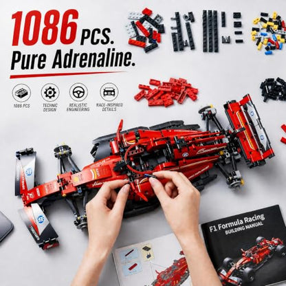 Track Racing rc car, Open Wheel rc car, 1:10 RC Car Kit with LEDs | track racing rc car with 1086 pieces, integrated LED lights and motorized RC driving; built for exhibition, competitive play.