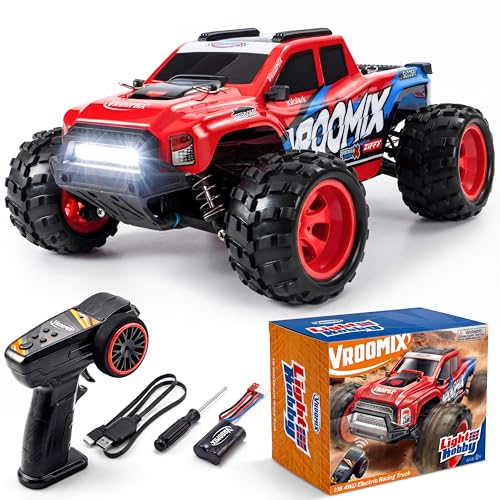 Vroomix 1:16 4WD RC Car, Red Remote Control Light Hobby Racing Monster Truck Toy Gift for Kids, 3 Driving Modes, Up to 28 Mph, 35 Mins, 110 Ft Range, Toy Truck for Boys Age 8-12 & Adults - color: Red
