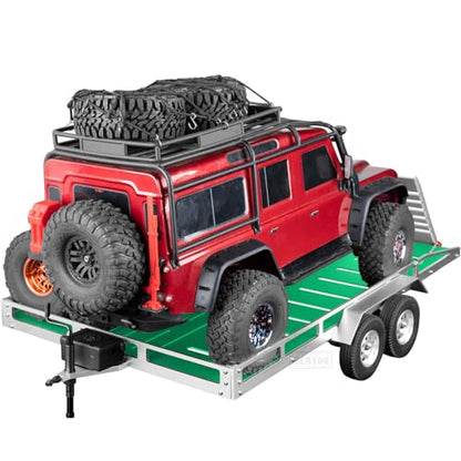 Aluminum RC Trailer for 1/10 1/8 RC Crawler TRX4 TRX6 Redca t Scout II Gen8 Tamiya Scx10 II D90 Wraith,RC Heavy Duty Truck and RC Rock Cars Trailer with RC Trailer Hook Coupler,Green - color: Green - (Aluminum Rc Trailer)