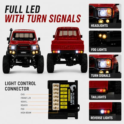 UDIRC UCX2404PRO 1/24 Scale Brushless Trail Truck, 4WD Off-Road rc Crawler | 2-Speed Transmission, Full LED Lights, Hydraulic Shocks, Breakaway Tank Turn, RTR for Adults - color: Red