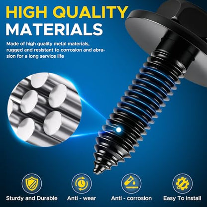 50PCS 1/4 Body Bolts & U-Nut Clips Kit for Fender Bumper Engine Cover Splash Shield Fastener Retainer Clips, Automotive Universal Screws Black(25 Sets)
