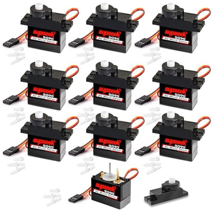 SG90 9g Micro Servo Motor, Metal Motor Gear & Shaft, 1.9kg·cm 0.08s/60° Mini Servos for Arduino, RC Airplane, Robot Arm, Car, Boat DIY Projects (10 Pcs) - size: 10