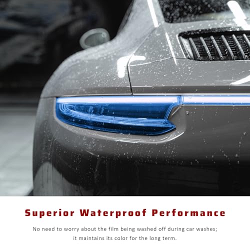Car Light Tint Film, 12" × 48" Waterproof Headlight Vinyl Wrap Film Includes Squeegee & Cutter, Self-Adhesive Air-Release Wrap for Fog Lights, Taillights, and Headlights (Dark Blue) - color: Dark Blue