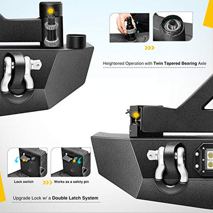 Nilight Rear Bumper & Spare Tire Rack & Hitch Receiver w/2 LED Lights Compatible for 2007-2018 Jeep Wrangler JK for 2007-2018 Jeep Wrangler JK & Unlimited - color: Rear Bumper & Spare Tire Rack