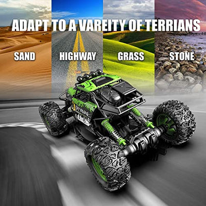 CROBOLL 1:12 Large RC Cars for Boys, 20km/h 2.4GHz Remote Control Car | Upgraded Lifting Function, Toy Gifts for Kids, 4WD All Terrain RC Truck, Green Monster Truck, 2 Batteries, 60 Min Play - color: Green