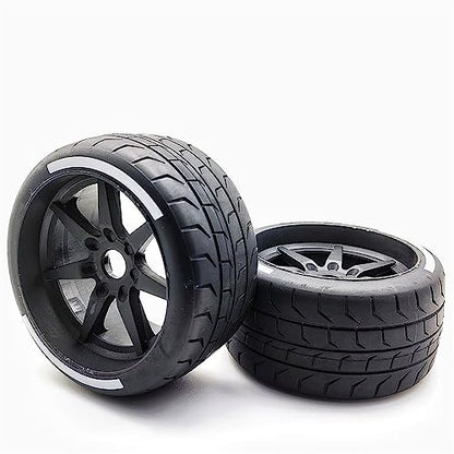 1/8 Scale RC Car Road Tires, 2 Pcs RC Car On Road tire Set with 17mm Hex RC Racing Car Wheel with Rim hub for 1/8 RC Racing Car Accessories (Color : 2 PCS White Back) - color: 2 Pcs White Back
