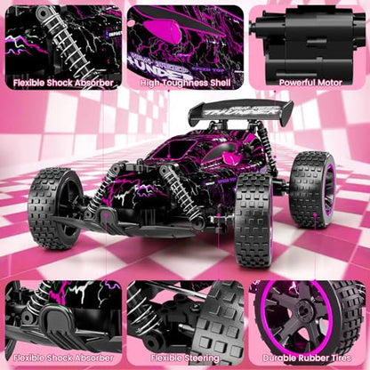 Tecnock RC Cars for Kids, 1:18 Scale 2WD RC Car with LED Lights, 2.4GHz Remote Control Car with USB-C Easy Charging & 50 Mins Playtime, Toys Gifts for Boys & Girls Ages 8-12 - color: Pink