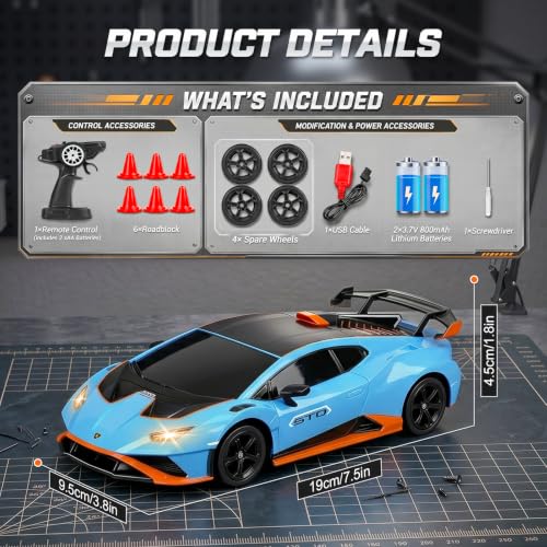 YESHIN 1：24 Lamborghini Haracan Drifting Car Blue, Lamborghini Toy Car, RC Cars for Boys Age 8-12, 2.4GHz Remote Control Car with Light - color: C-blue