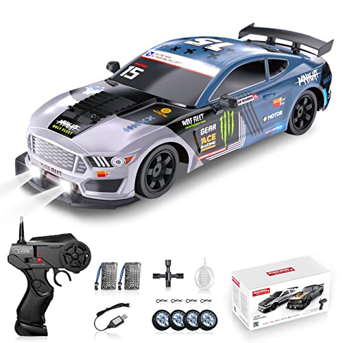 RC Drift Car, Drifting RC Car 2.4GHz 1:16 Remote Control Cars 4WD High Speed Racing Vehicle with LED Lights Two Batteries and Drifting Tires Racing Sport Toy Cars for Adults Boys Girls Kids - color: Black+wh