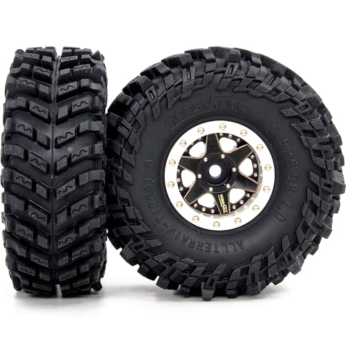 64mm Soft Sticky 1.0 Tires & 1.0 beadlock Wheels Brass Rims, -1.5mm & -5.5mm Negative Offset 1.0 Wheels and Tires for RC Mud Crawler All Terrain 1/18 TRX4M 1/24 SCX24 - color: White & Black