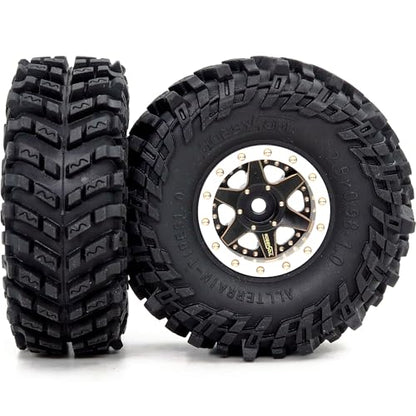64mm Soft Sticky 1.0 Tires & 1.0 beadlock Wheels Brass Rims, -1.5mm & -5.5mm Negative Offset 1.0 Wheels and Tires for RC Mud Crawler All Terrain 1/18 TRX4M 1/24 SCX24 - color: White & Black