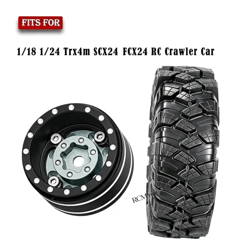 RC 1.0 Beadlock Wheels and Tires for 1/18 1/24 Trx4m SCX24 FMS FCX24 RC Crawler Car,Aluminum 4pcs RC Wheel Rim Soft Rubber Tires,RC Wheels 1.0,Titanium - color: Titanium (1.0 in Tires)