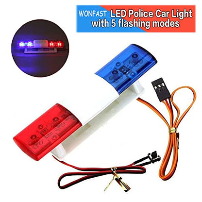 RC Car Alarming Light,WONFAST RC Model LED Police Night Light Bar Flash Lamp Compatible with 1/10 1/8 RC Model Car for HSP Tamiya CC01 Axial SCX10(Blue/Red) - color: Blue/Red