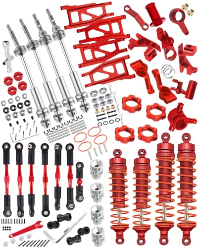 hosupRC Upgrades for 1/10 Rustler/Stampede/Slash 4WD,Drive Shaft CVD&RC Shock&Turnbuckles Camber Links&A Arm&Caster Block,Steering Blocks,Rear Stub Axle Carriers&Steering Bellcranks&Hex Hub,Red - color: Red/D9-Set