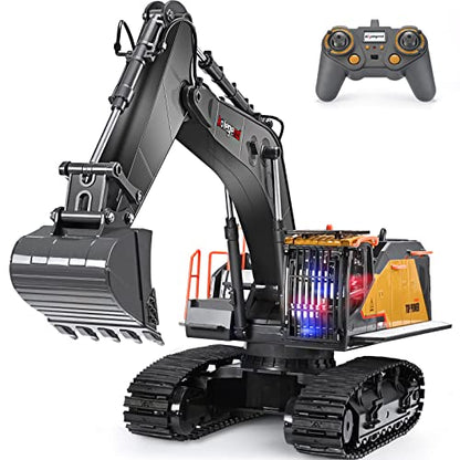 Remote Control Excavator Toy 1/14 Scale RC Excavator, 22 Channel Upgrade Full Functional Construction Vehicles Rechargeable RC Truck with Metal Shovel and Lights Sounds - style: Excavator