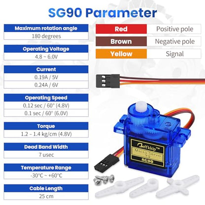SG90 9g Micro Servo Motors, 3-Pack | 4.8-6V micro servos with 180° travel for RC planes, cars, boats, robots and lightweight motion-control projects.