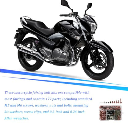 195PCS M5 M6 Motorcycle Fairing Bolt Kits, Stainless Steel Windshield Fairing Screws Fastener, Motorbike Windscreen Bolts Nut Clips Kit, Universal for Dirt Bike Scooters Motocross (Coffee) - color: Coffee