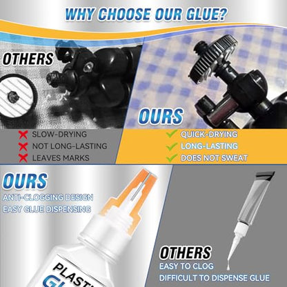 Plastic Glue for Models & Miniatures, Strong Bond, 60g Total (2×30g) | Fast-Setting CA Adhesive with 6 Precision Tips, Strong Model Glue for PLA, ABS, PVC, Acrylic and 3D Print Repairs