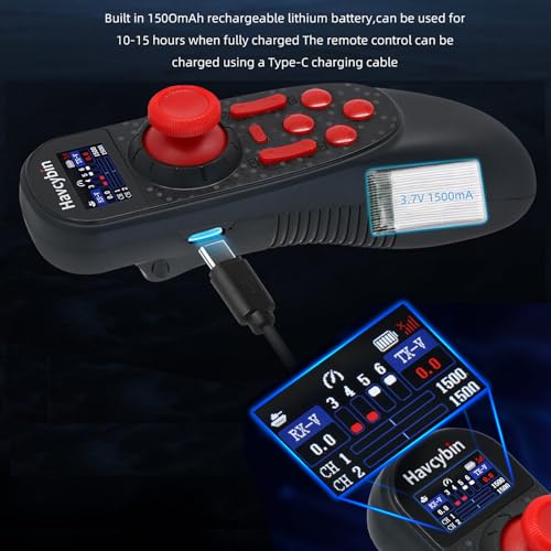 HOTRC DS-650 6CH 2.4G Radio System Transmitter Color Screen Remote Controller F-06A Receiver PWM for RC Boat Model DS600 Upgrade (W/2 receivers) - color: W/2 Receivers