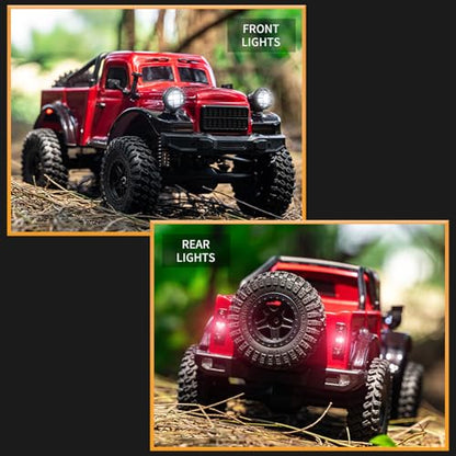 1:18 Scale All Terrain Remote Control Car, 2.4 GHz 4WD RC Rock Crawler with LED Lights, 12KPH Off-Road Pickup Truck Vehicle Toys RTR Gift for Adults - color: Red, size: 3 Battery