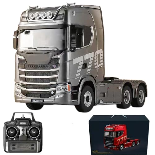 19Channels 770S Hobby RC Tractor Truck Toys 1/18 Scale Light Sound Effects Remote Control Lorry Car Vehicle Trailer for 14y+ Beginners Adults (6-Wheels Grey)