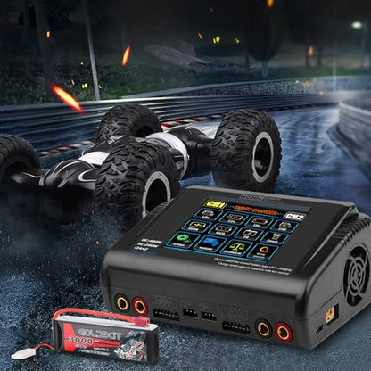 Dual LiPo Charger Touch Screen Battery Charger Discharger AC200W DC400W 12A | Fast Balance Battery Charger for 1-6S LiPo Li-ion Li-Fe LiHV 1-15S NiCD NiMH 2-20V PB Smart Batteries RC Car Boat Drone