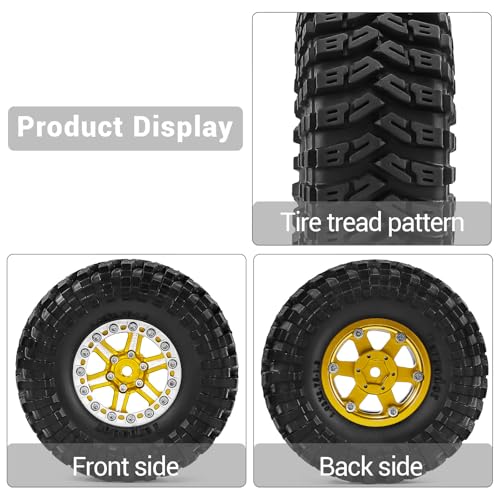 1.3" Wheels and Tires 70mm (2.76in) for SCX24 TRX4M 1/18 1/24 RC Crawler Upgrade Parts (Golden, 4Pcs) - color: golden-3