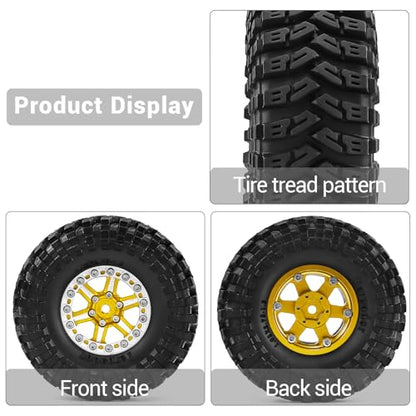 1.3" Wheels and Tires 70mm (2.76in) for SCX24 TRX4M 1/18 1/24 RC Crawler Upgrade Parts (Golden, 4Pcs) - color: golden-3