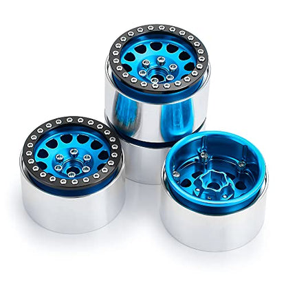 Aluminum 1.9" Beadlock Wheels Rim for Axial SCX10 II III TRX4 D90 | 1/10th RC Crawler Vehicel Car Parts - color: Blue